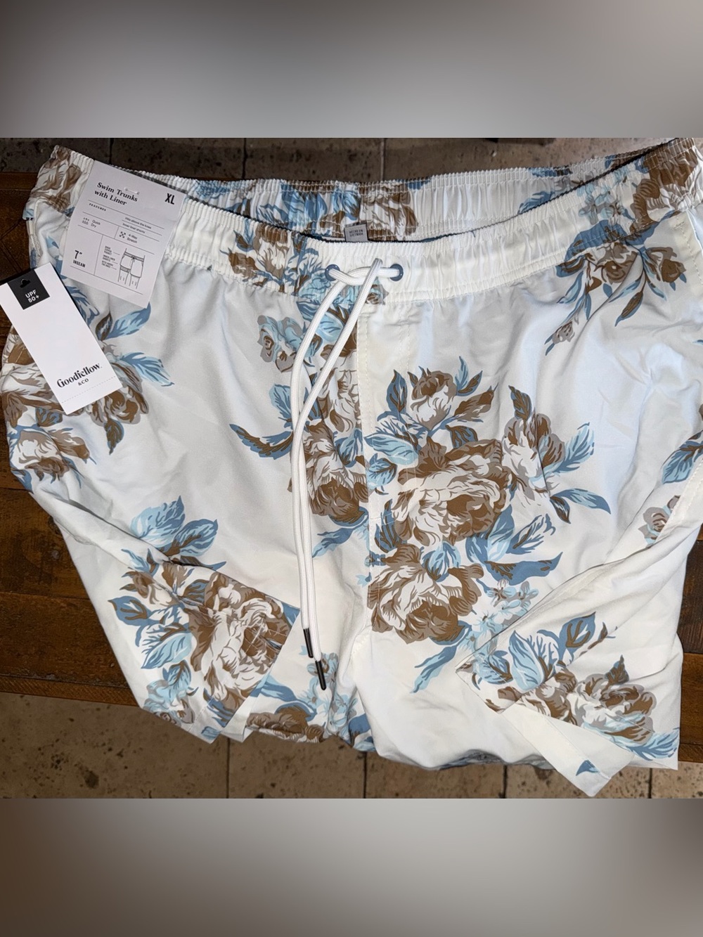 Target Men's White Floral Drawstring Hybrid Shorts with Blue & Brown